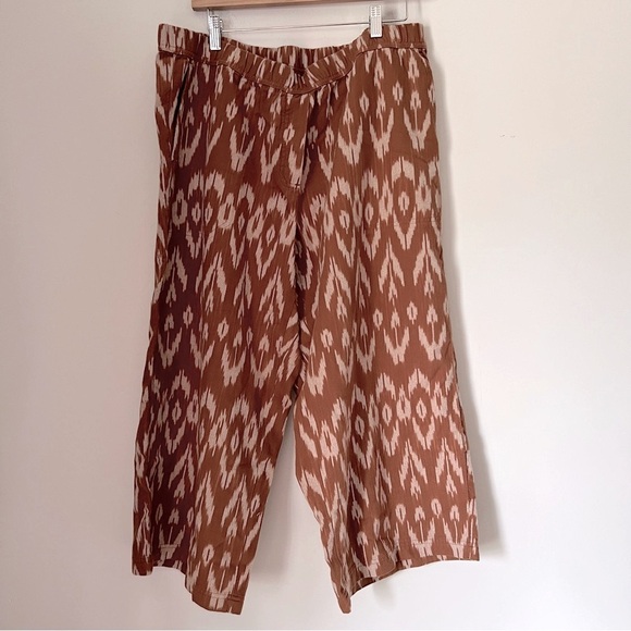 J. Jill Elements Cotton Wide Leg Crop Neutral Earthy Ikat Print Pants Boho - Picture 1 of 14